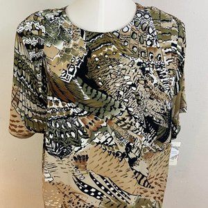 Vintage Caviar Camouflage Print Chinese Print Fabrics Blouse with Shoulder Pads